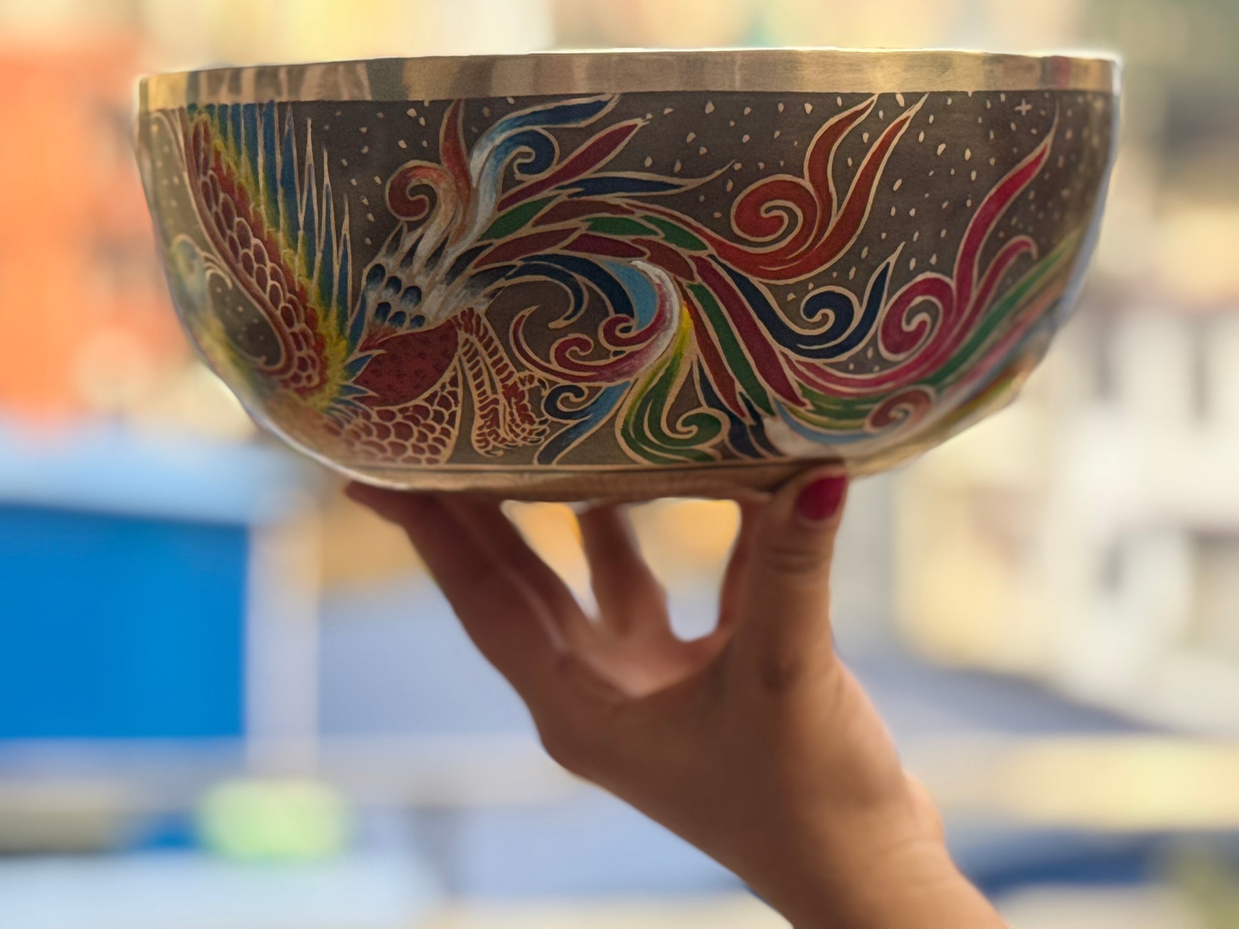 The Dancing Water Bowl I 9 Inch Hand-Painted Singing Bowl I Limited Edition Run.