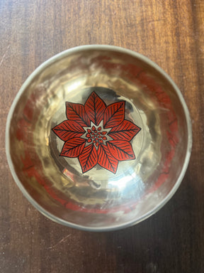 The Poinsettia Bowl: 7.6 Inch Handpainted Natural Bronze Singing Bowl