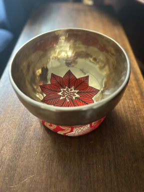The Poinsettia Bowl: 7.6 Inch Handpainted Natural Bronze Singing Bowl
