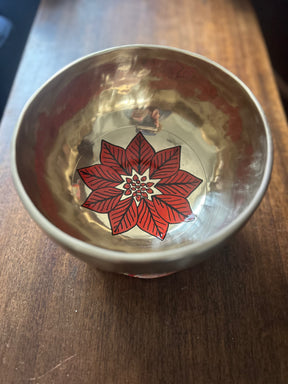 The Poinsettia Bowl: 7.6 Inch Handpainted Natural Bronze Singing Bowl