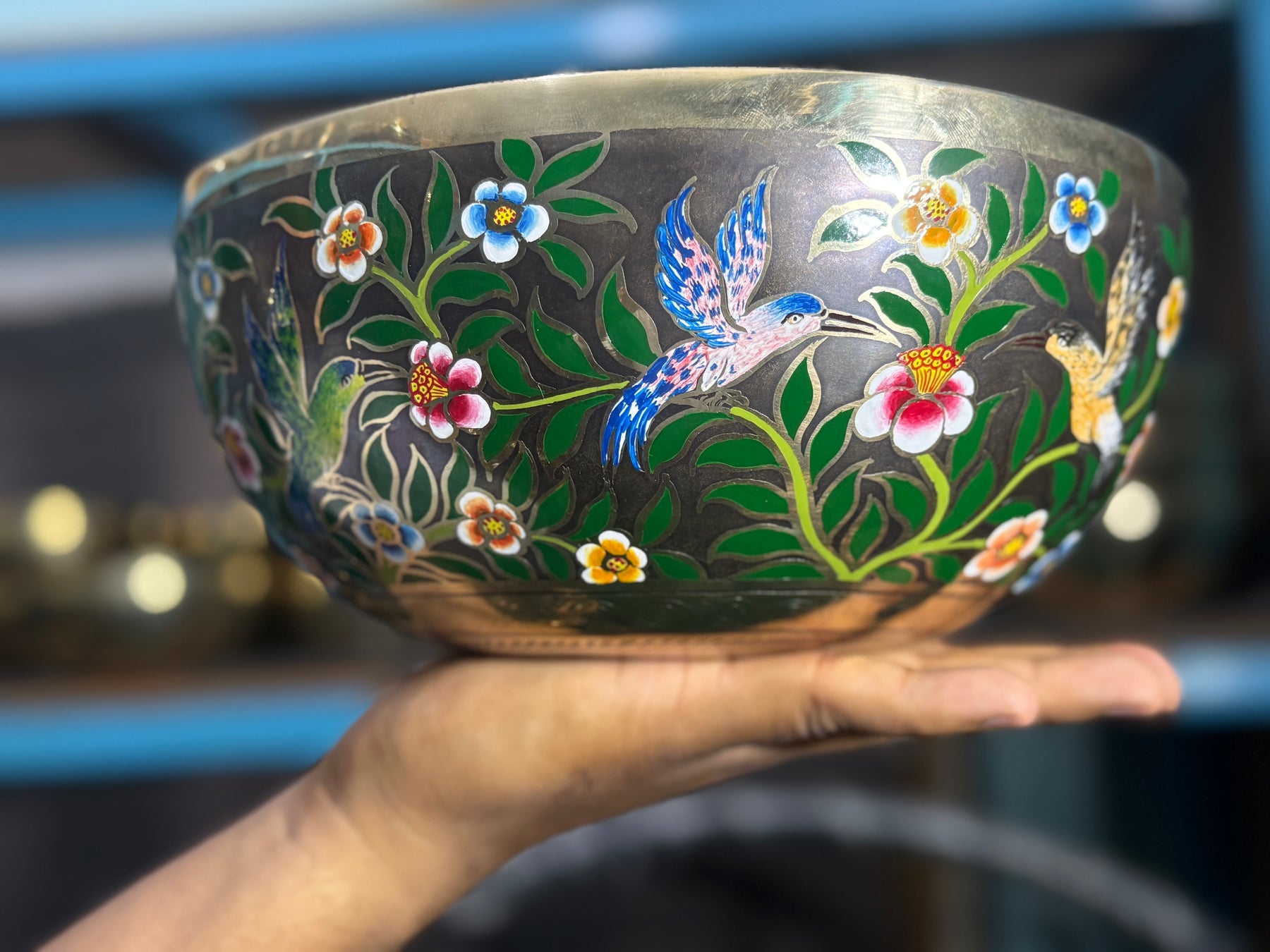 The Hummingbird's Garden. 8.5 Inch Hand-Painted Singing Bowl. Limited Edition Run