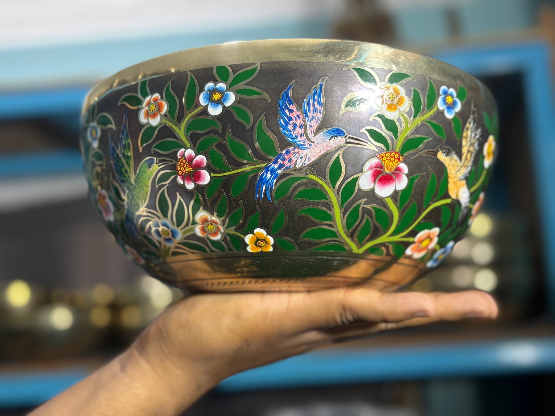 The Hummingbird's Garden. 8.5 Inch Hand-Painted Singing Bowl. Limited Edition Run