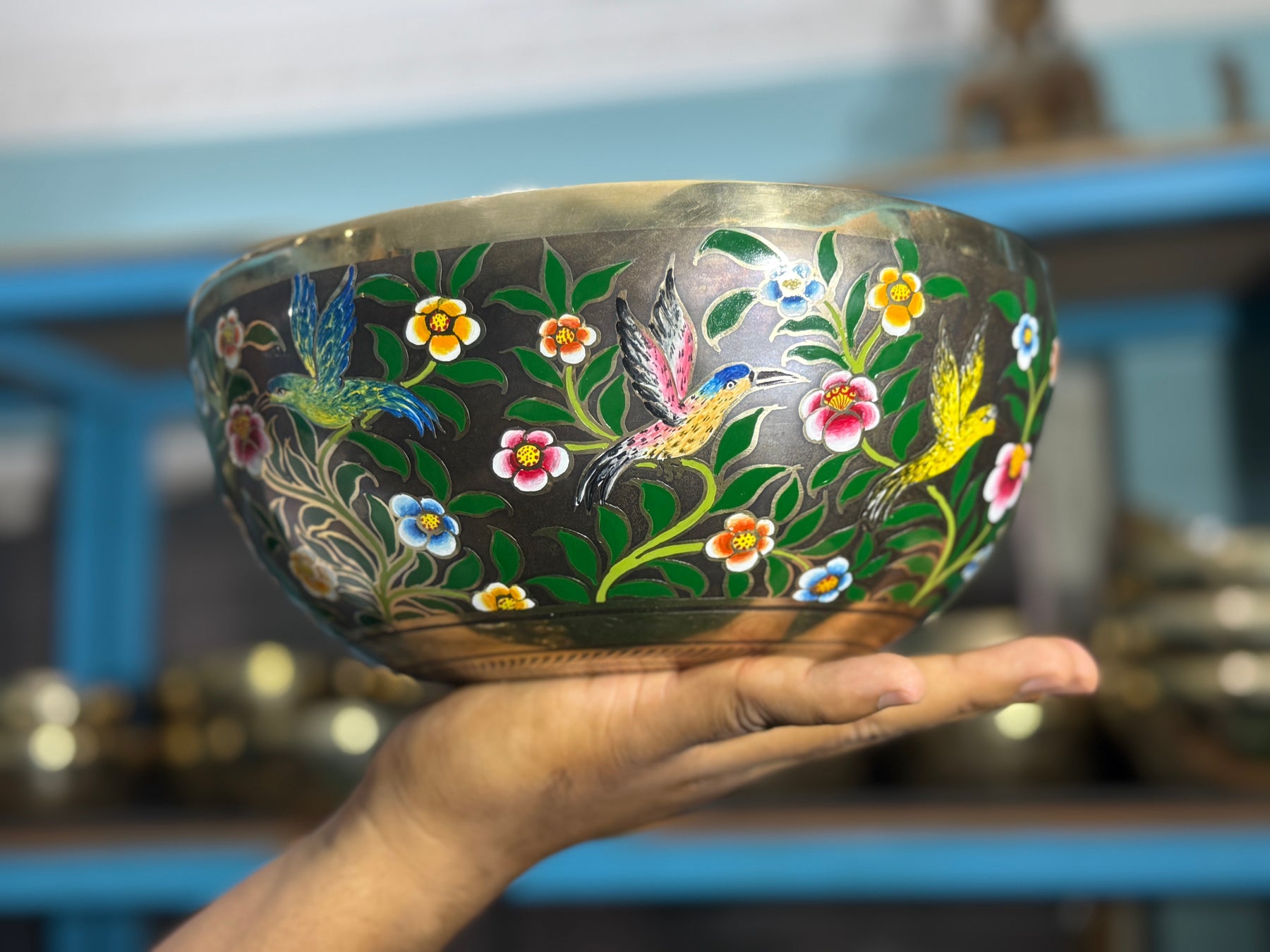 The Hummingbird's Garden. 8.5 Inch Hand-Painted Singing Bowl. Limited Edition Run