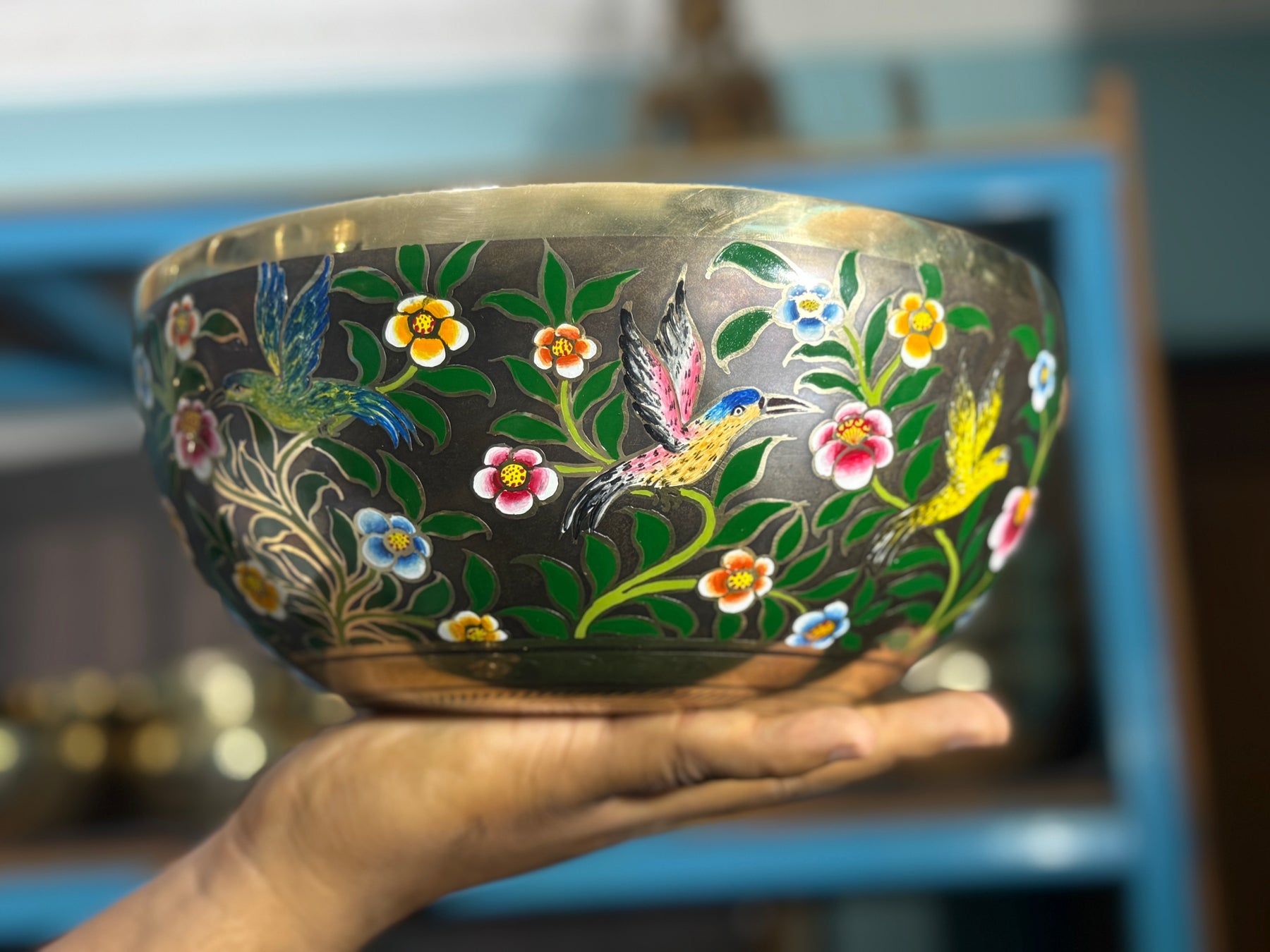 The Hummingbird's Garden. 8.5 Inch Hand-Painted Singing Bowl. Limited Edition Run