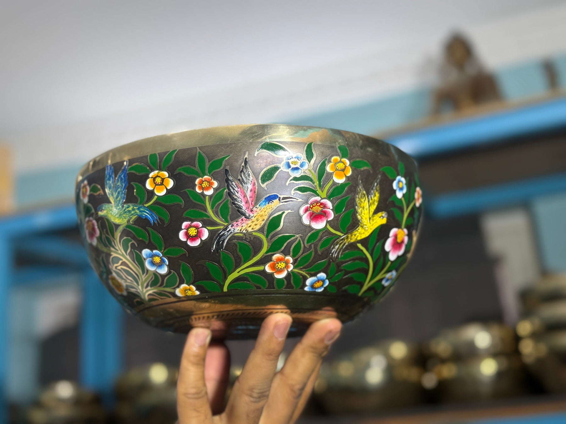 The Hummingbird's Garden. 8.5 Inch Hand-Painted Singing Bowl. Limited Edition Run