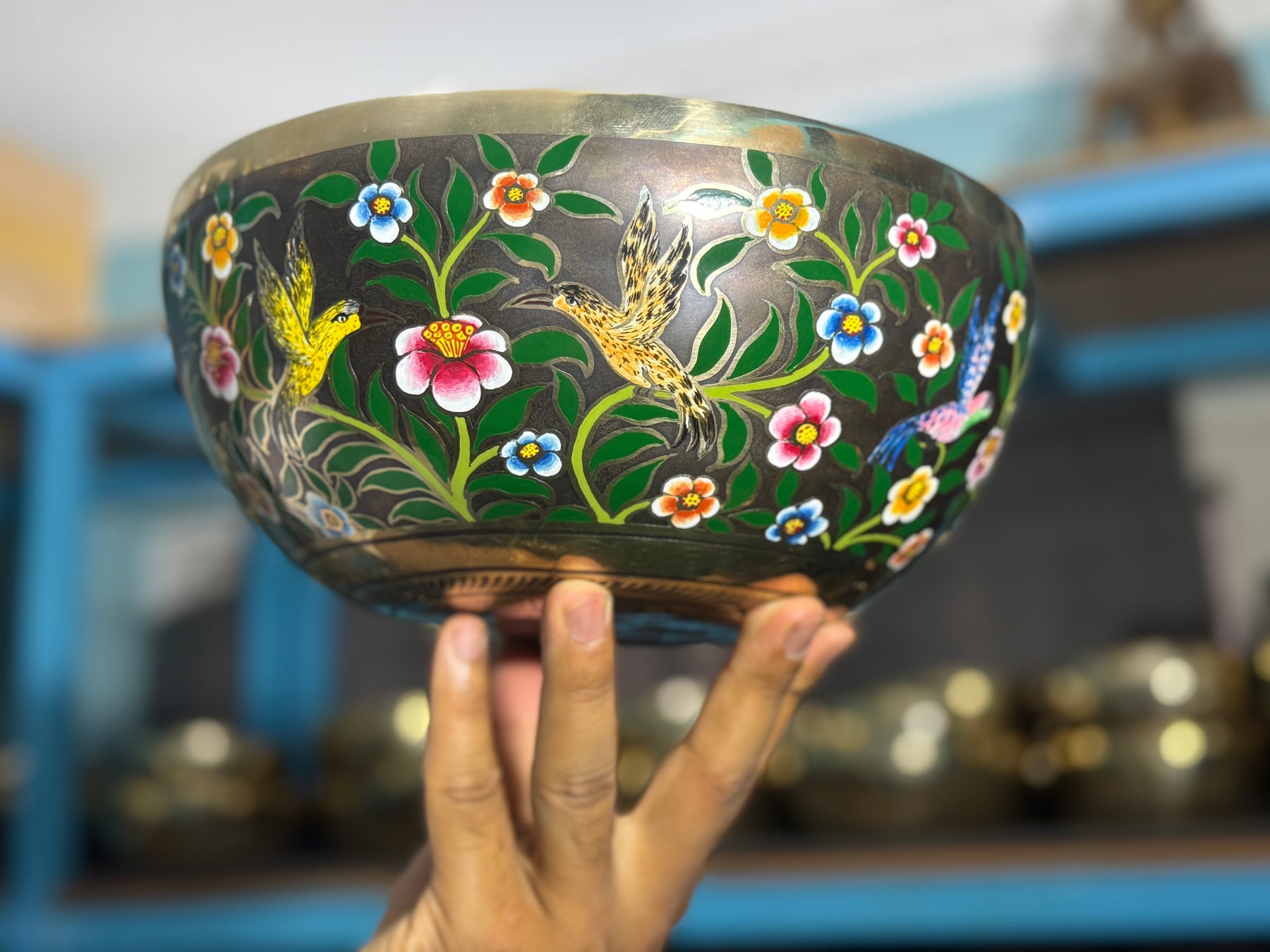 The Hummingbird's Garden. 8.5 Inch Hand-Painted Singing Bowl. Limited Edition Run