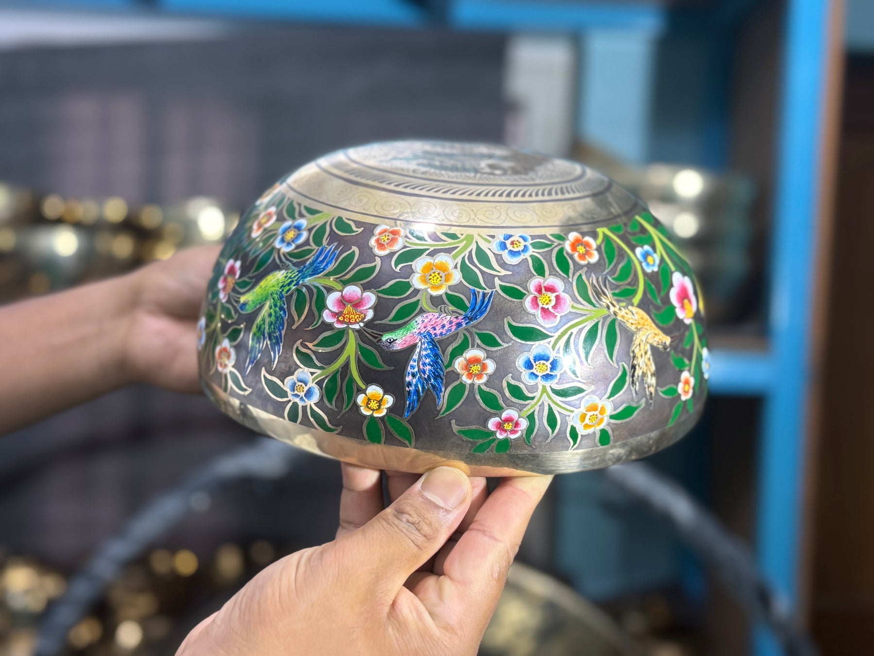 The Hummingbird's Garden. 8.5 Inch Hand-Painted Singing Bowl. Limited Edition Run