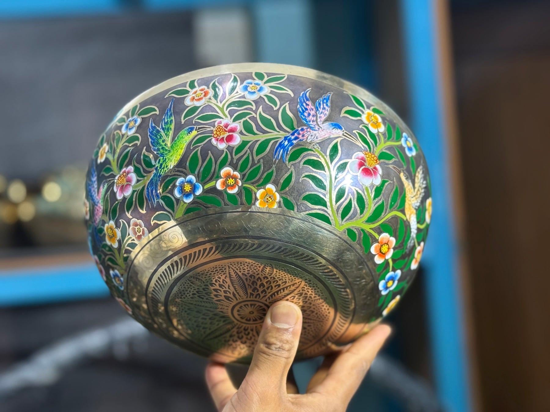 The Hummingbird's Garden. 8.5 Inch Hand-Painted Singing Bowl. Limited Edition Run
