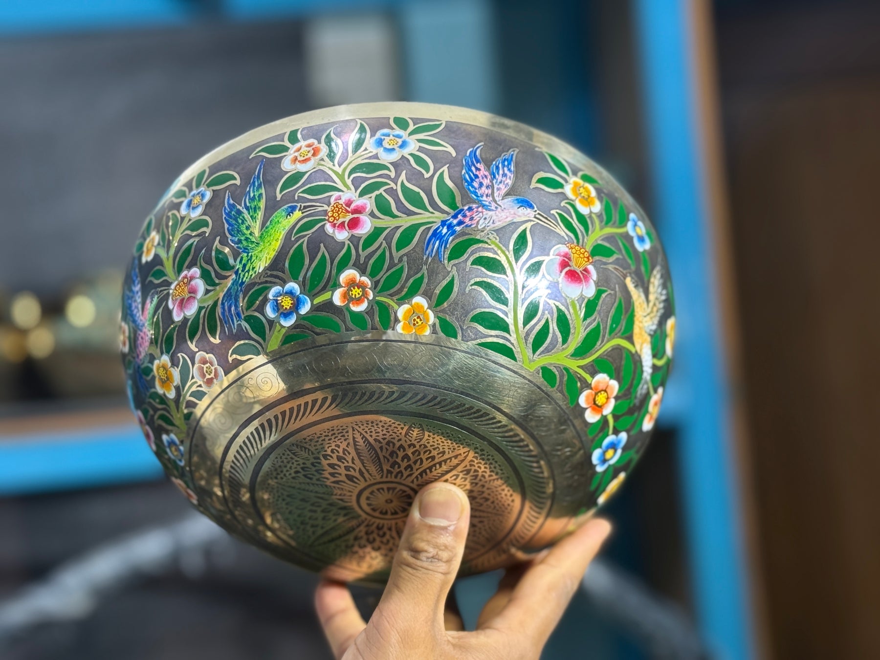 The Hummingbird's Garden. 8.5 Inch Hand-Painted Singing Bowl. Limited Edition Run