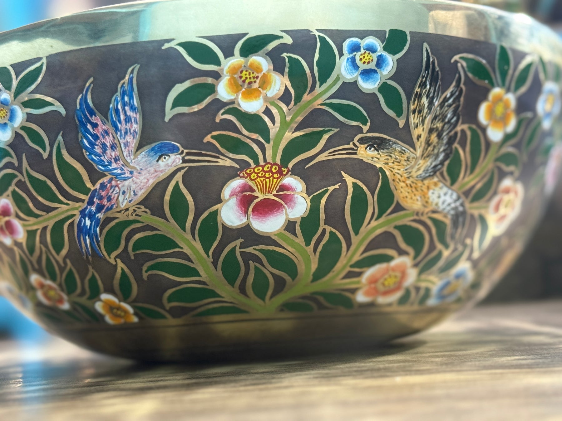 The Hummingbird's Garden. 8.5 Inch Hand-Painted Singing Bowl. Limited Edition Run