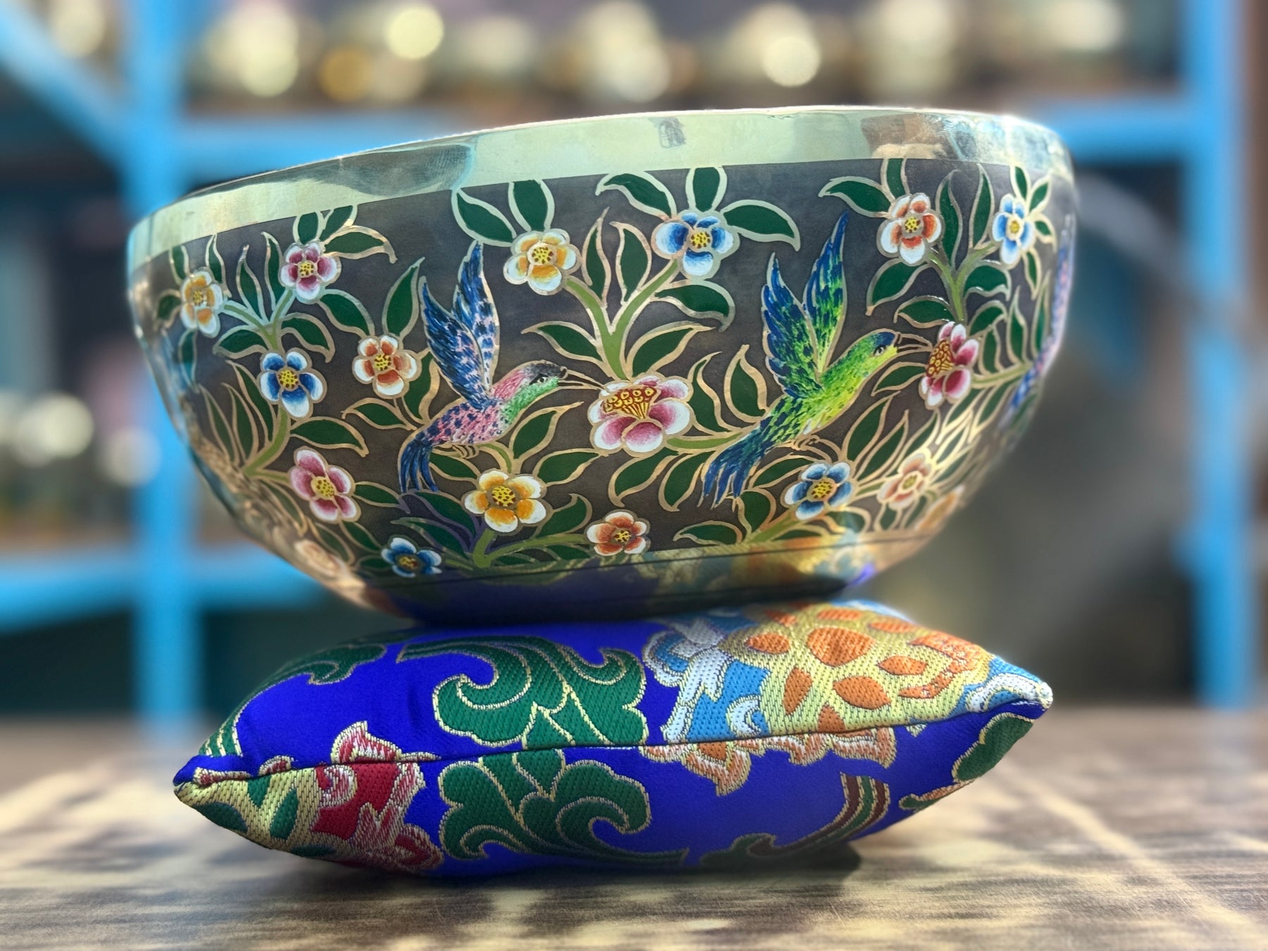 The Hummingbird's Garden. 8.5 Inch Hand-Painted Singing Bowl. Limited Edition Run