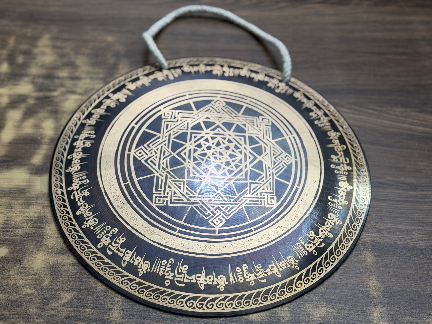 Hand Held Temple Gong — 12 Inch Ohm Handheld Gong Handcrafted in Nepal