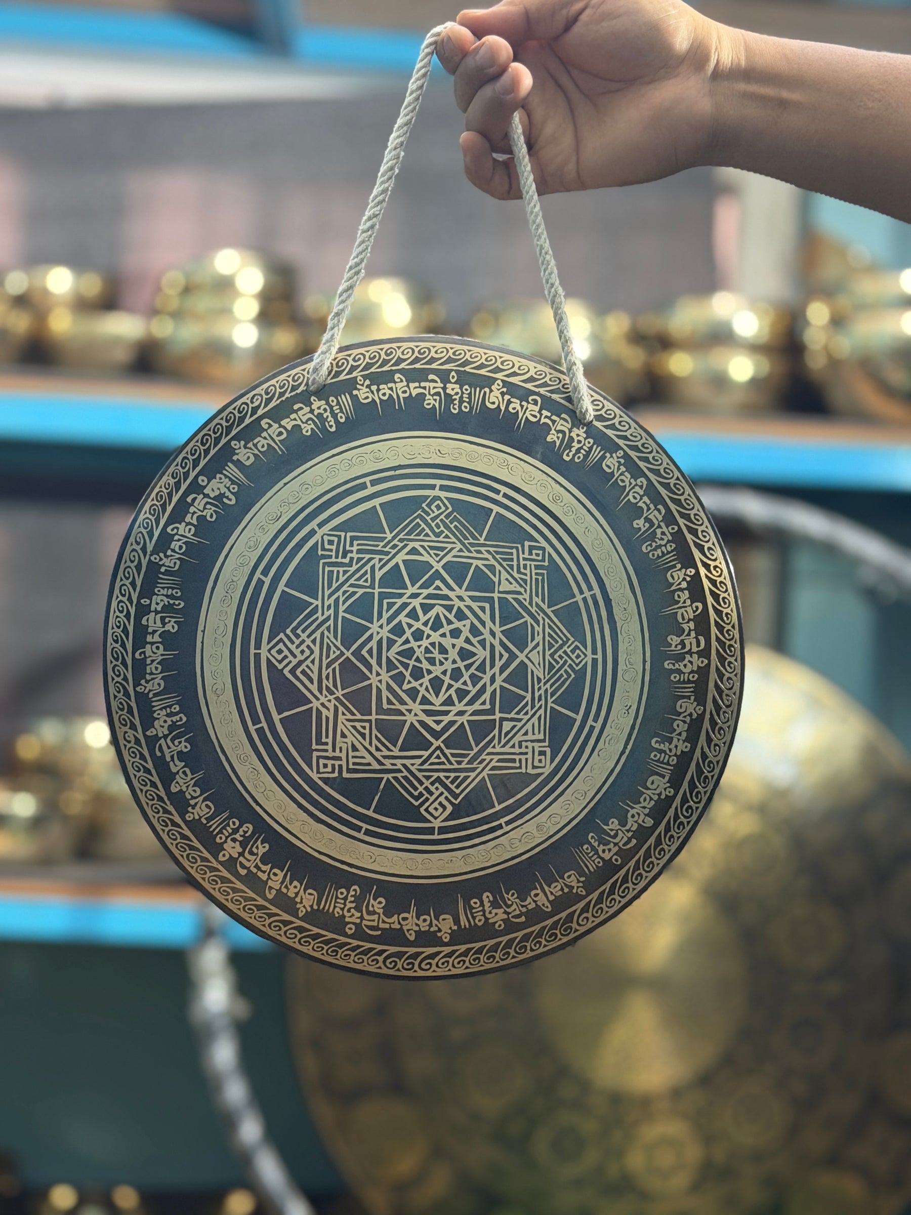 Hand Held Temple Gong — 12 Inch Ohm Handheld Gong Handcrafted in Nepal