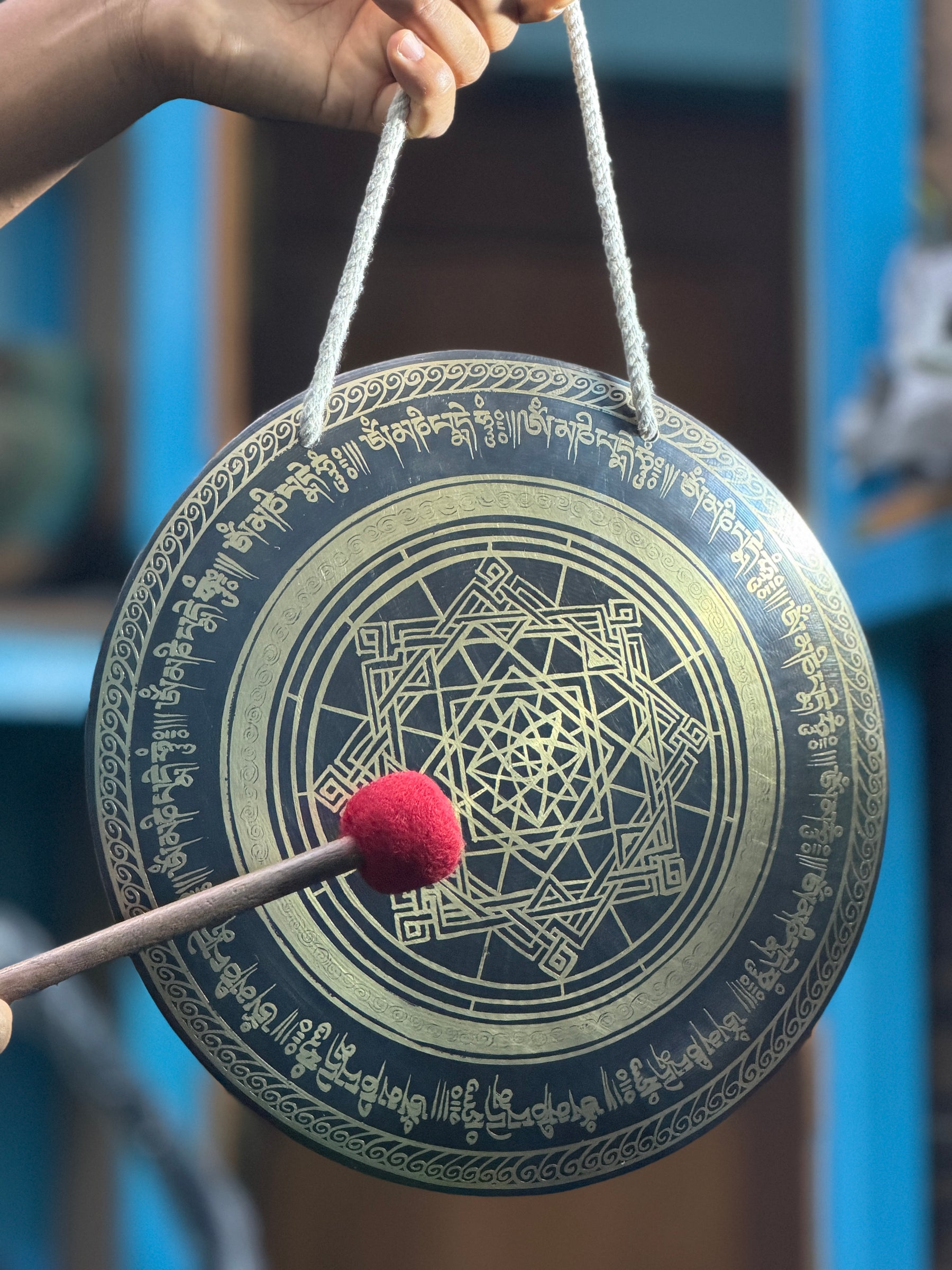 Hand Held Temple Gong — 12 Inch Ohm Handheld Gong Handcrafted in Nepal