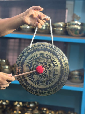 Hand Held Temple Gong — 12 Inch Ohm Handheld Gong Handcrafted in Nepal