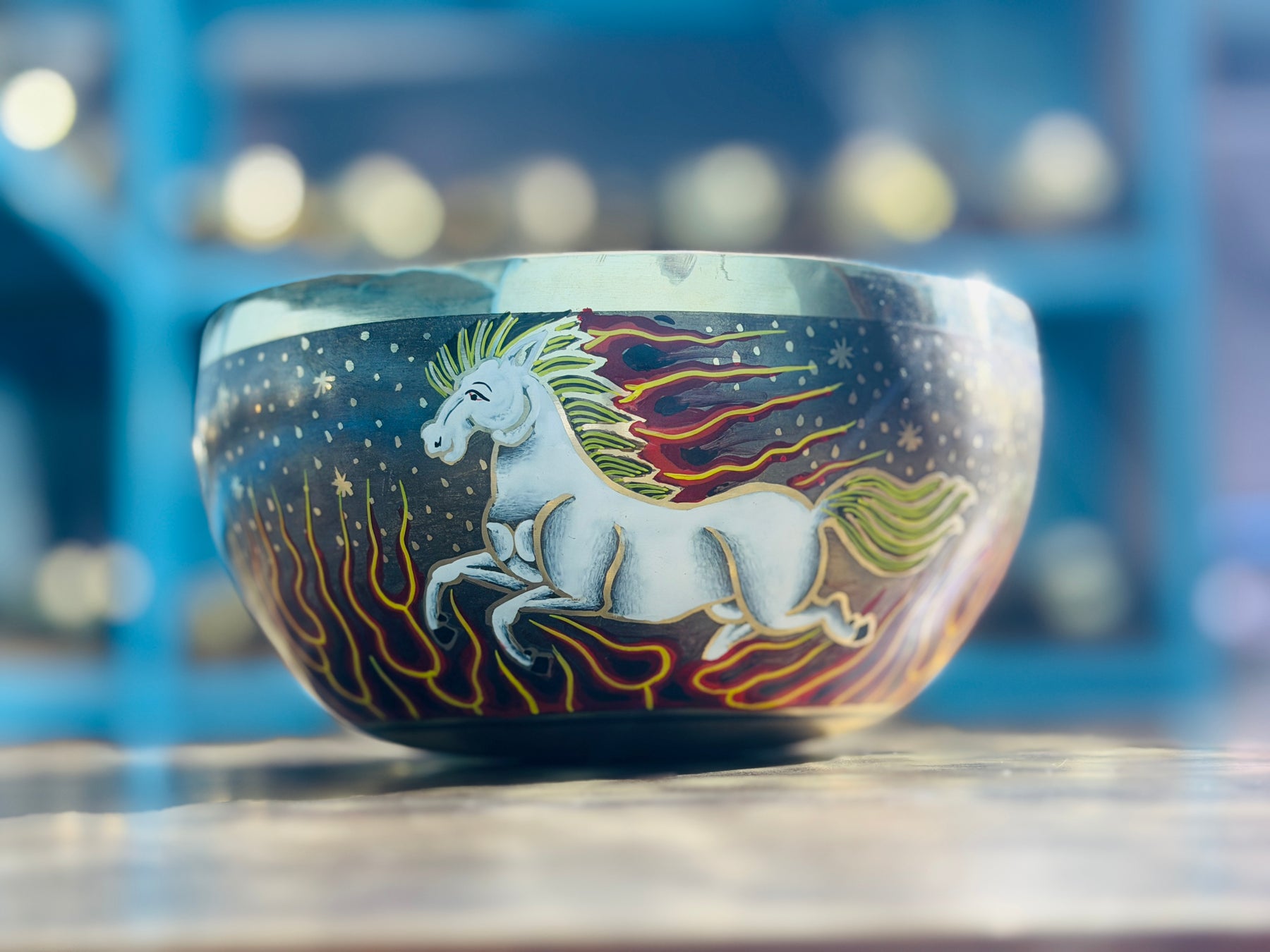 The Fire Horse - Medium 6.5 Inch Hand-Painted Singing Bowl. Limited Edition Run
