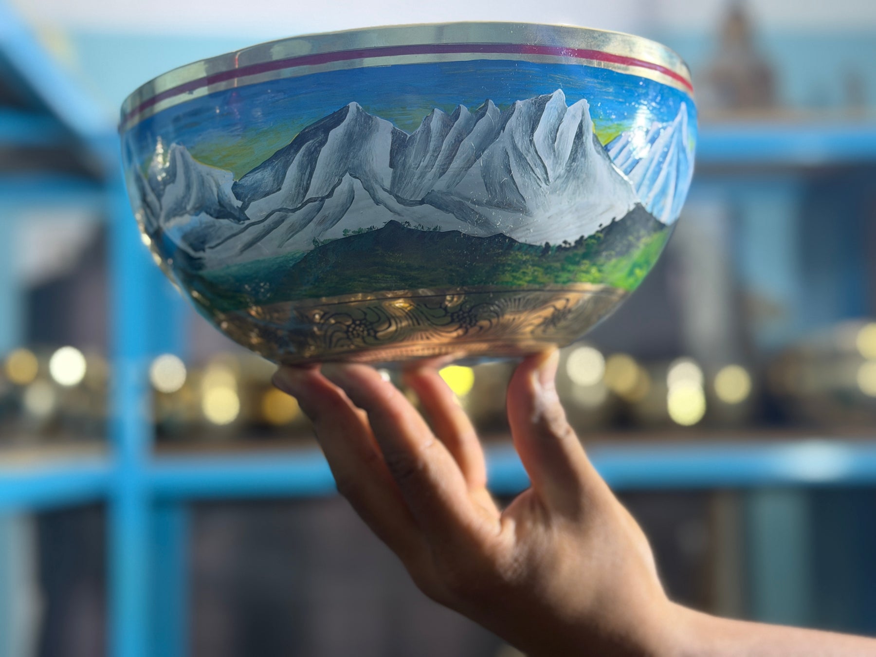 The Himalayans Handpainted Bronze Bowl: 9 Inch Bell Bronze Singing Bowl
