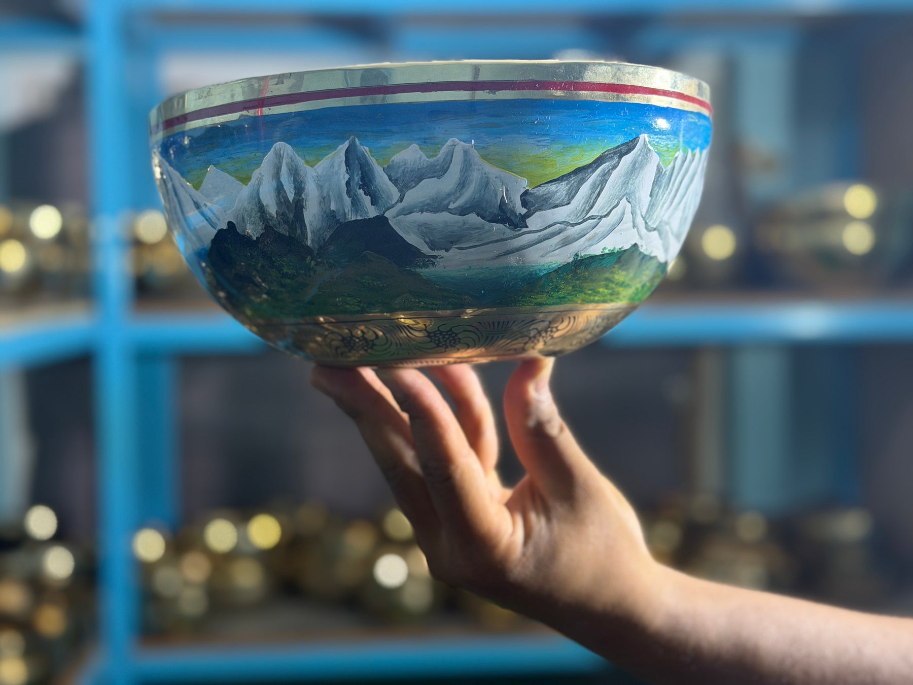 The Himalayans Handpainted Bronze Bowl: 9 Inch Bell Bronze Singing Bowl