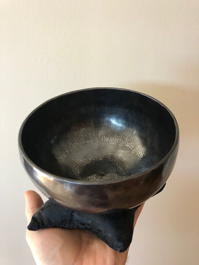 Large Infinity Bowl: 6 Inch Handmade Bronze Singing Bowl Matte Black Om Mani Padme Hum