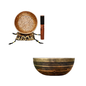 The Moon & Stars Bundle: Set Of 2 Resonant Limited Design Singing Bowls, 9 inch and 6.5 inch