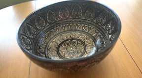 The 15.5 Inch Deep Engraved Midnight Lotus Singing Bowl I Handmade Large Format Bell Bronze