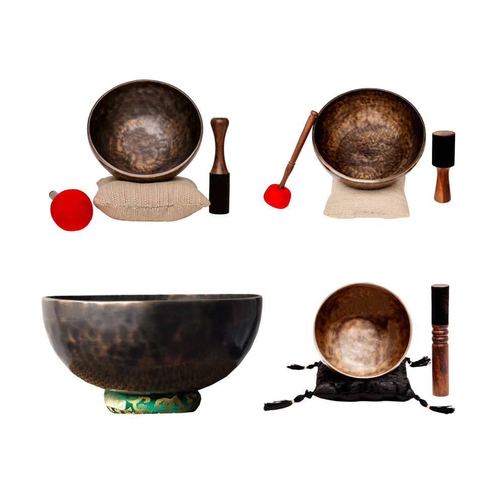 The Galaxy Bundle: Curated Set Of 4 Handmade Singing Bowls From Nepal (14 inch, 12 inch, 9 inch 6 inch)