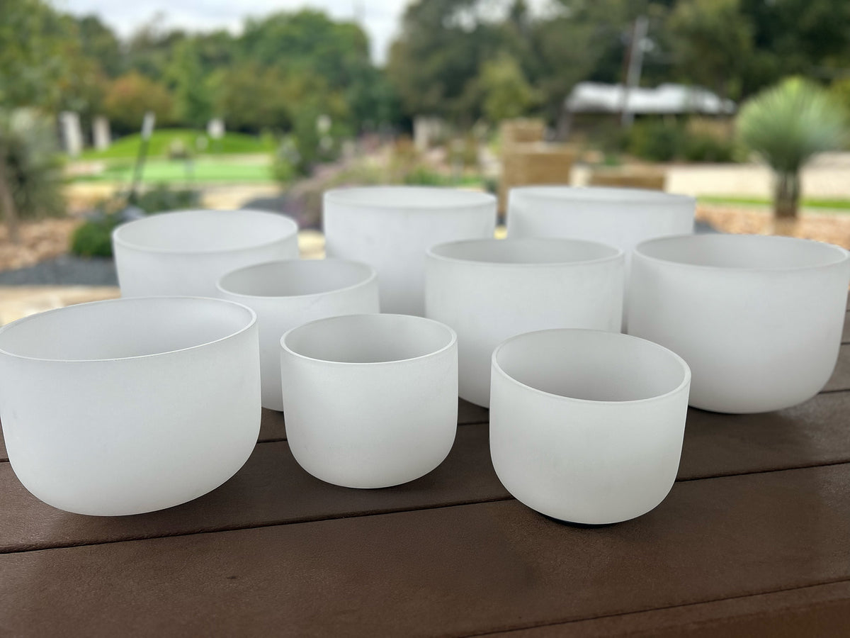 9 Bowl C Major Scale: 432hz Tuned Frosted Crystal Singing Bowl Set with Bineral F