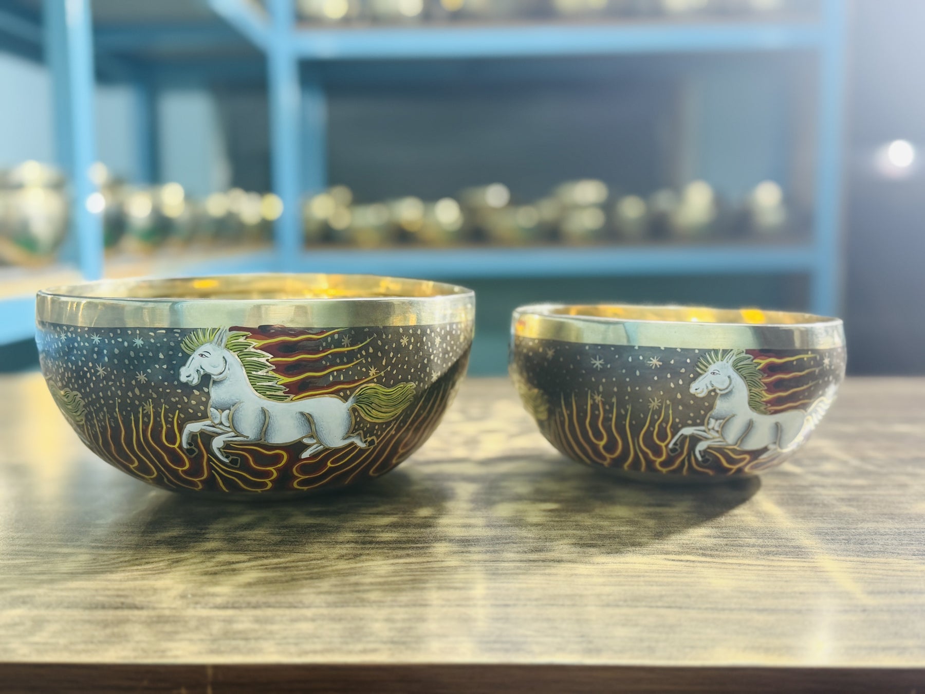 Fire Horse Set of 2: 9 Inch and 6 Inch Handpainted Set