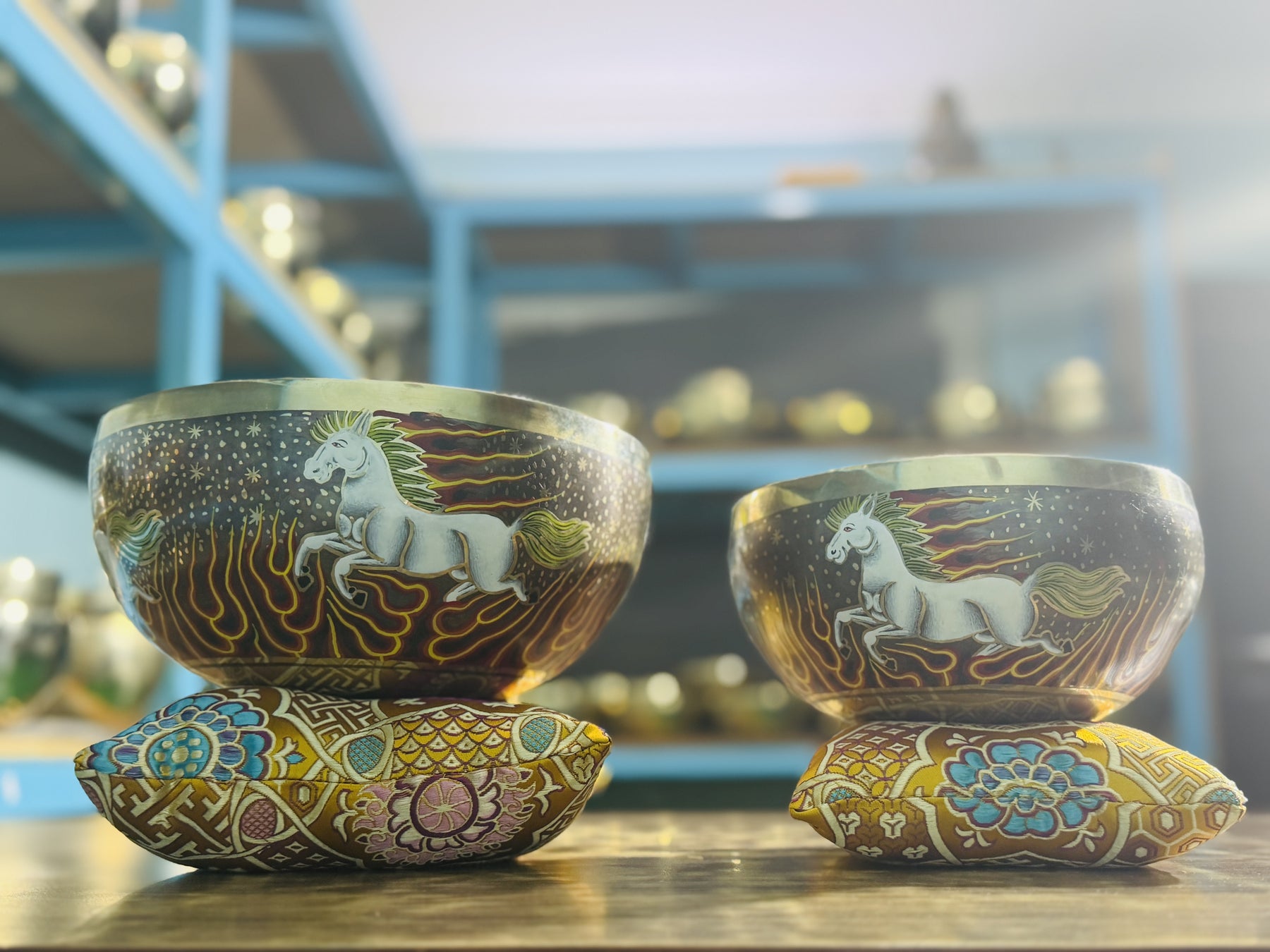 Fire Horse Set of 2: 9 Inch and 6 Inch Handpainted Set