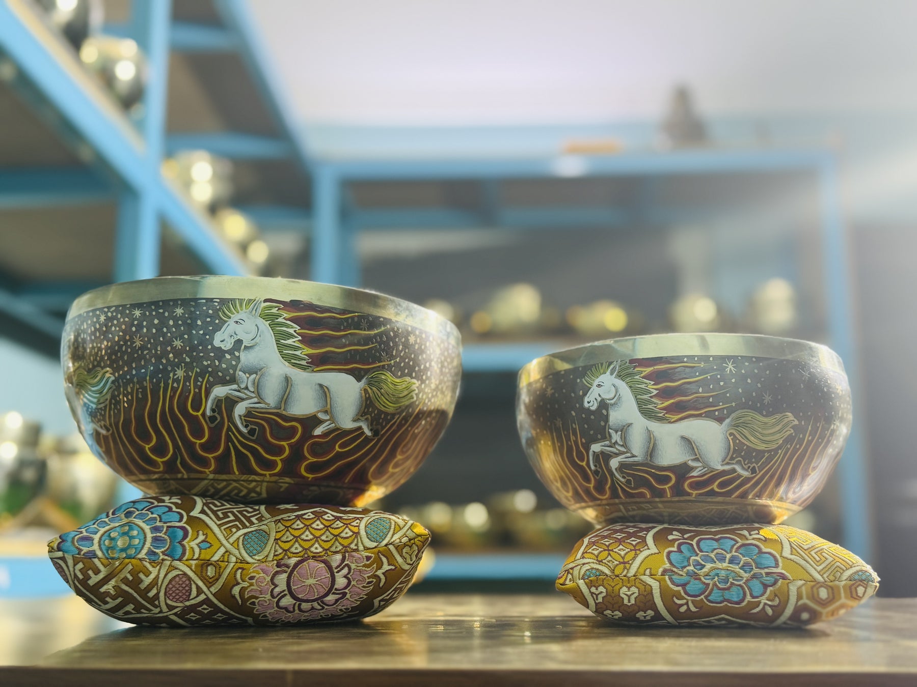 Fire Horse Set of 2: 9 Inch and 6 Inch Handpainted Set
