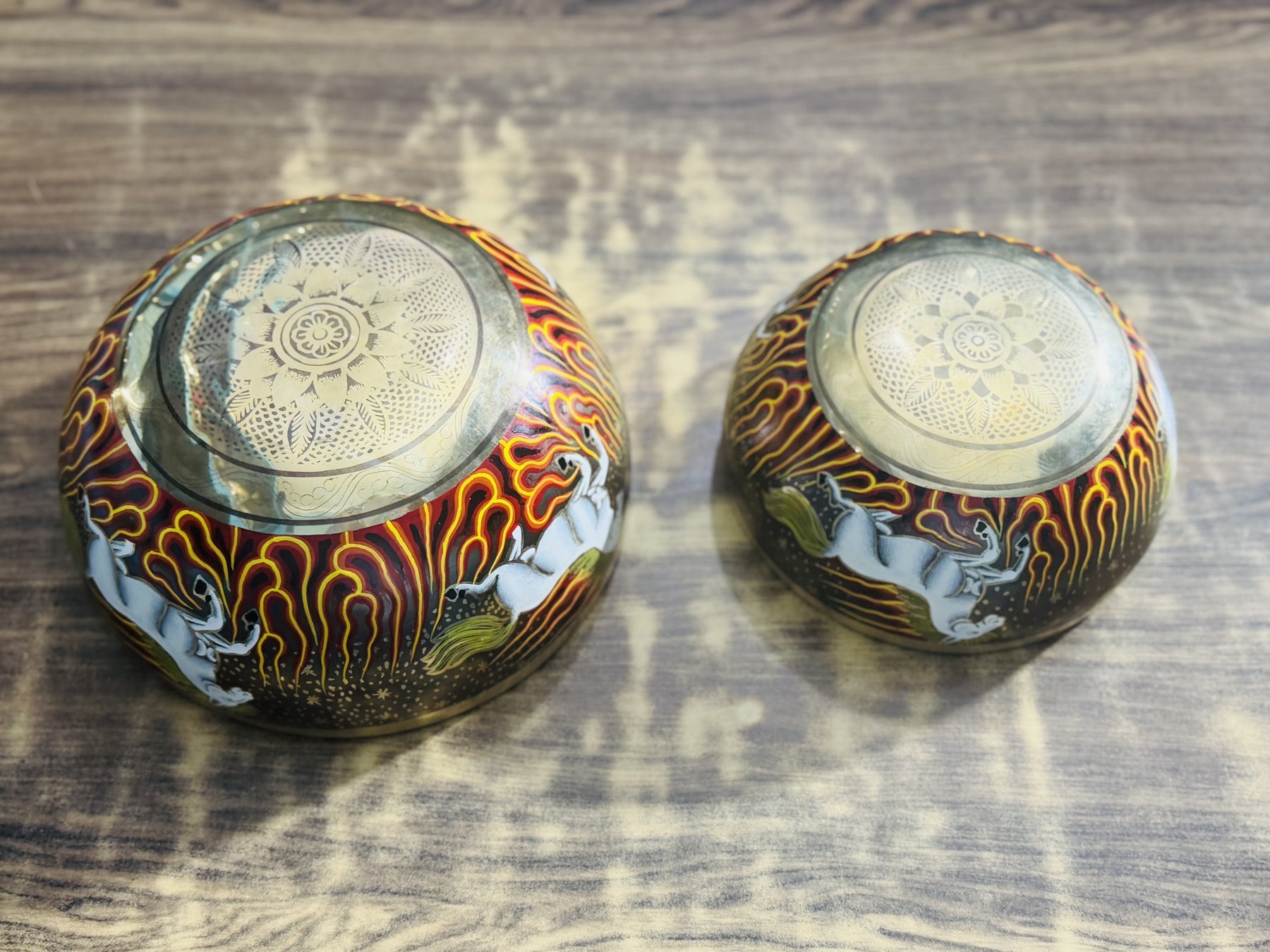 Fire Horse Set of 2: 9 Inch and 6 Inch Handpainted Set