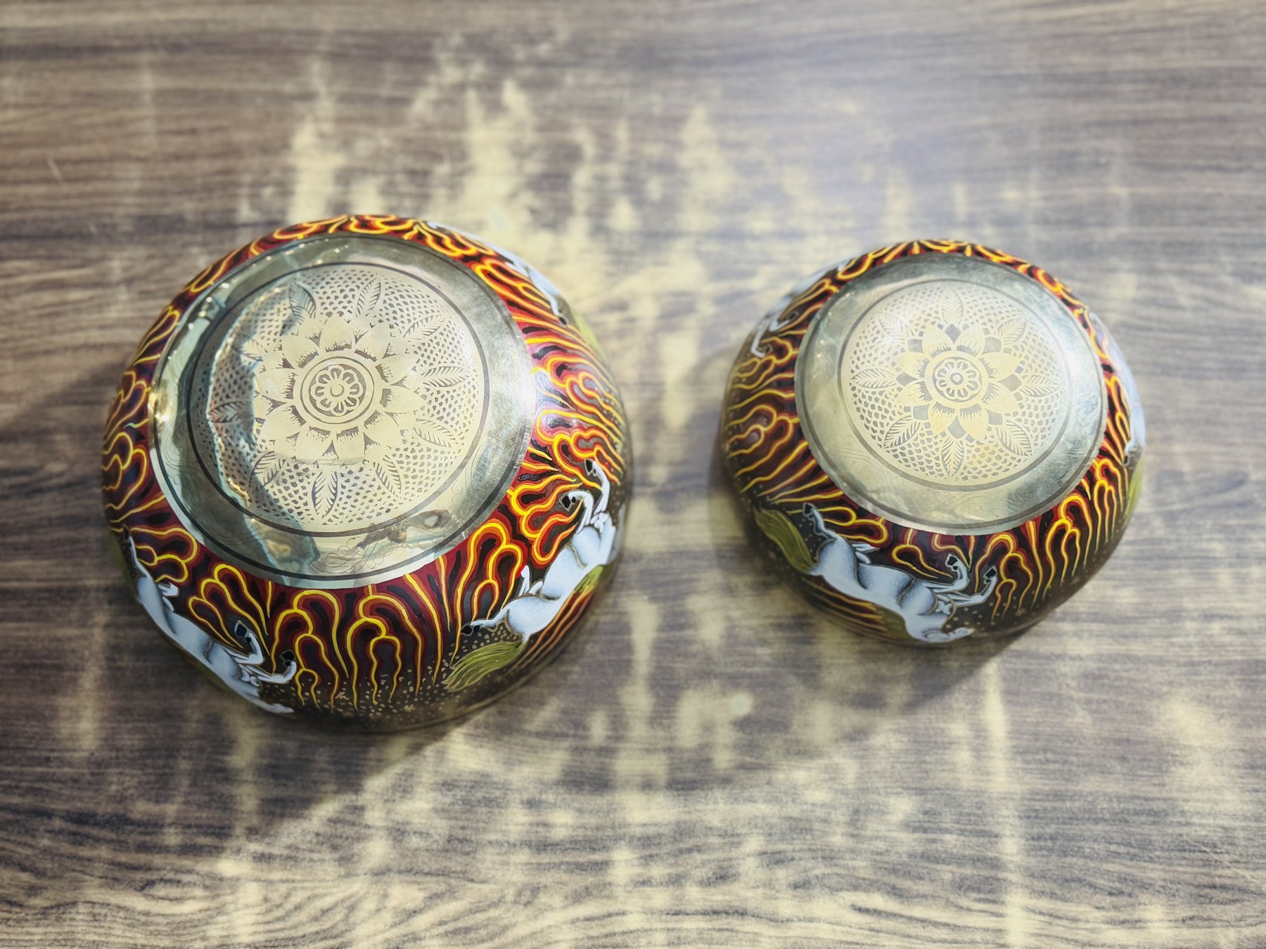 Fire Horse Set of 2: 9 Inch and 6 Inch Handpainted Set