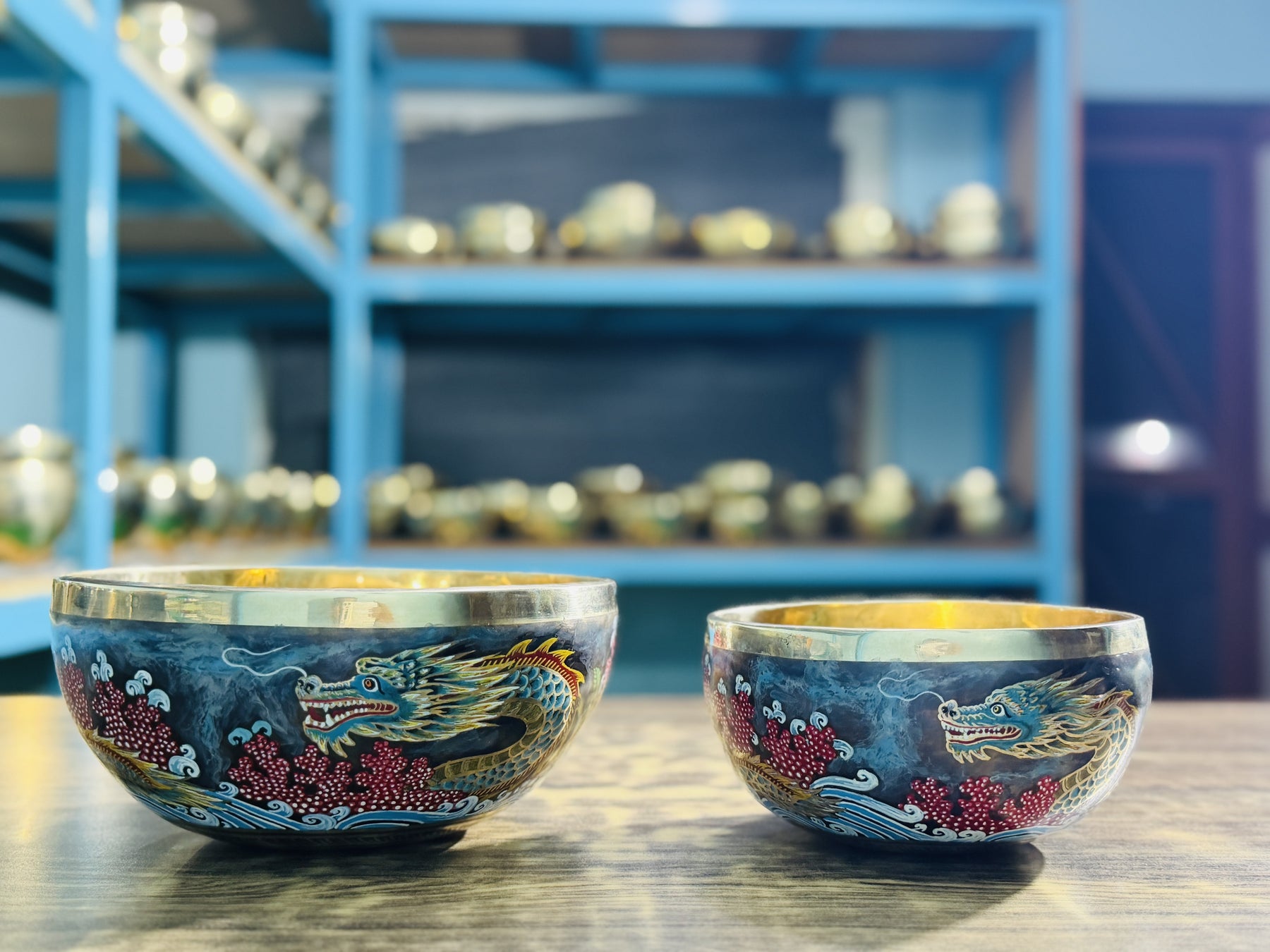 Flower Dragon Set of 2: 9 Inch and 6 Inch Handpainted Set
