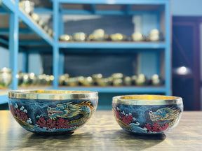 Flower Dragon Set of 2: 9 Inch and 6 Inch Handpainted Set
