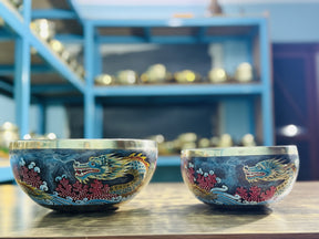 Flower Dragon Set of 2: 9 Inch and 6 Inch Handpainted Set