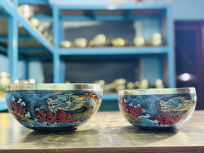 Flower Dragon Set of 2: 9 Inch and 6 Inch Handpainted Set