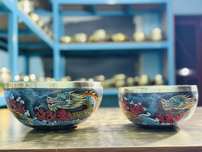 Flower Dragon Set of 2: 9 Inch and 6 Inch Handpainted Set