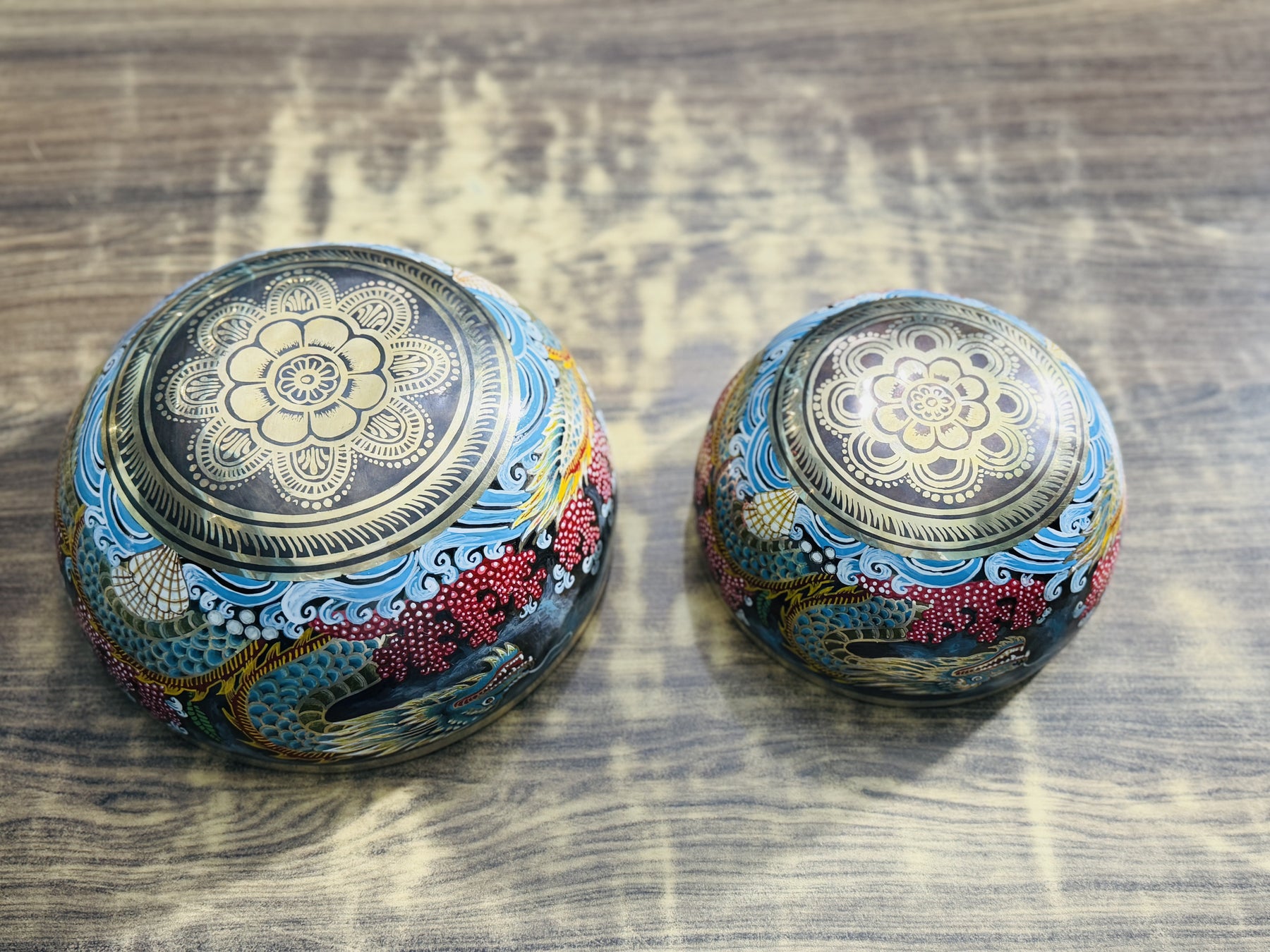 Flower Dragon Set of 2: 9 Inch and 6 Inch Handpainted Set