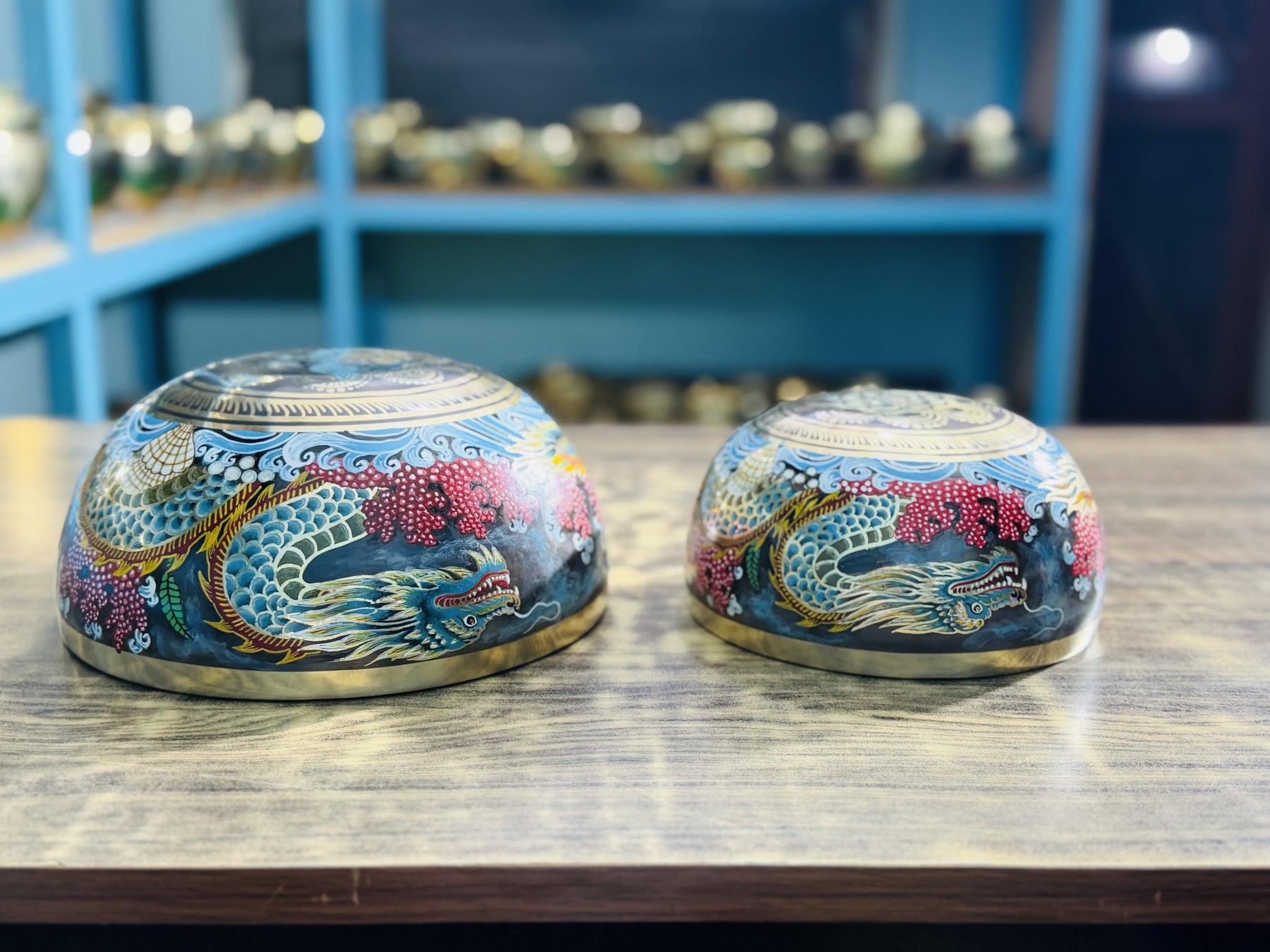 Flower Dragon Set of 2: 9 Inch and 6 Inch Handpainted Set