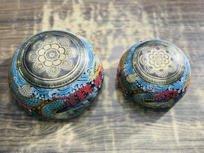 Flower Dragon Set of 2: 9 Inch and 6 Inch Handpainted Set