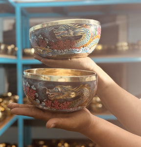 Flower Dragon Set of 2: 9 Inch and 6 Inch Handpainted Set