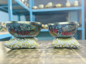 Flower Dragon Set of 2: 9 Inch and 6 Inch Handpainted Set