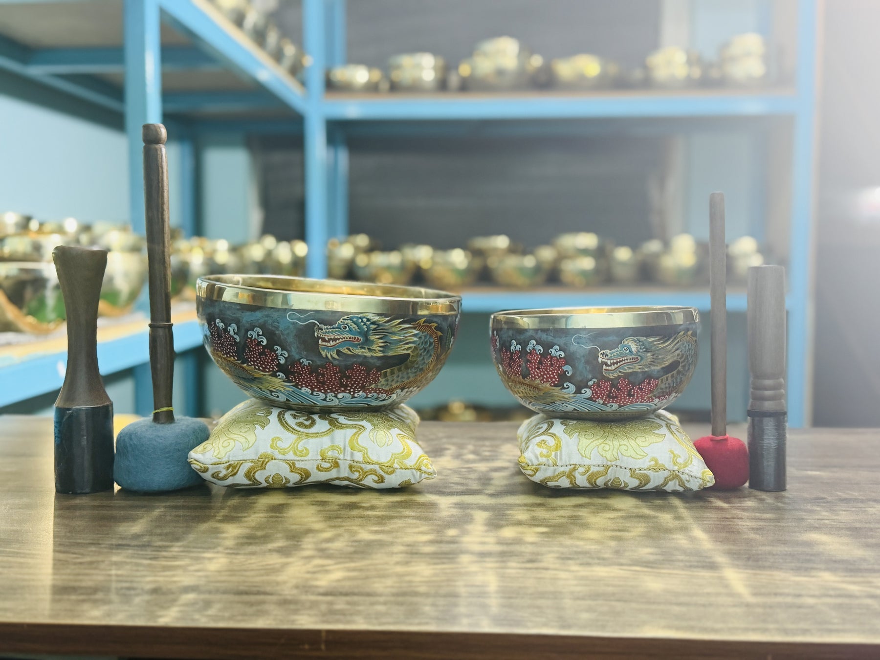 Flower Dragon Set of 2: 9 Inch and 6 Inch Handpainted Set
