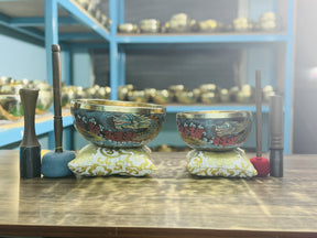 Flower Dragon Set of 2: 9 Inch and 6 Inch Handpainted Set