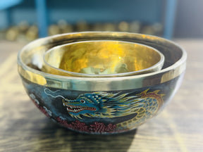 Flower Dragon Set of 2: 9 Inch and 6 Inch Handpainted Set