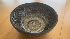 The 15.5 Inch Deep Engraved Midnight Lotus Singing Bowl I Handmade Large Format Bell Bronze