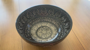 The 15.5 Inch Deep Engraved Midnight Lotus Singing Bowl I Handmade Large Format Bell Bronze