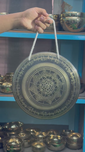 Hand Held Temple Gong — 12 Inch Ohm Handheld Gong Handcrafted in Nepal