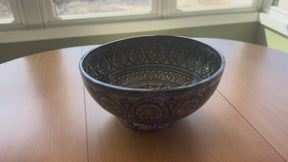 The 15.5 Inch Deep Engraved Midnight Lotus Singing Bowl I Handmade Large Format Bell Bronze