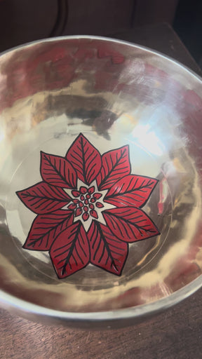 The Poinsettia Bowl: 7.6 Inch Handpainted Natural Bronze Singing Bowl